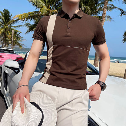 Summer New Men's British Striped Casual Short-sleeved Polo Shirt