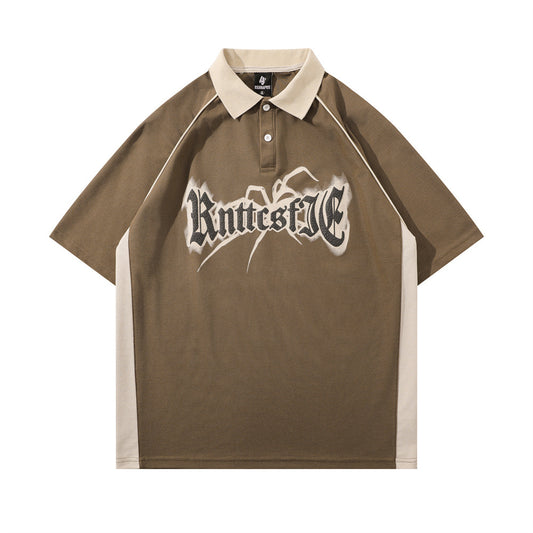 Spider Letter Print Short-sleeve Polo Shirt Men