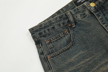 Washed Yellow Denim Straight-leg Pants Men