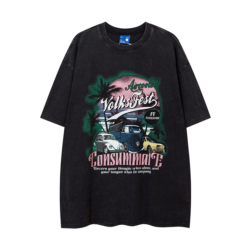Fashion Oil Painting Cartoon Short Sleeve T-shirt Men