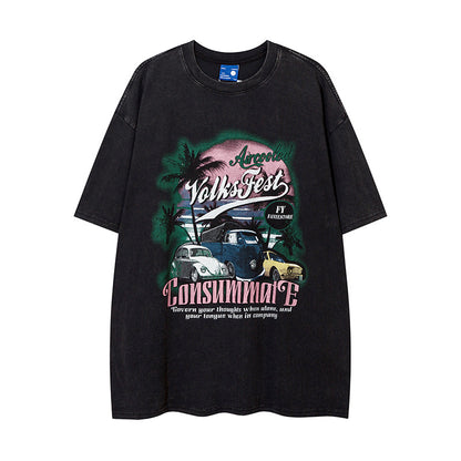 Fashion Oil Painting Cartoon Short Sleeve T-shirt Men