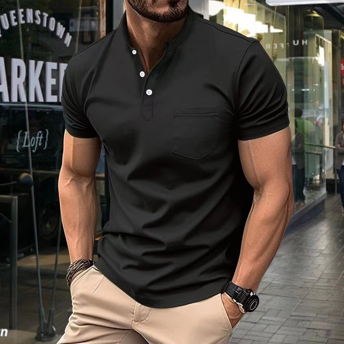 Ins Summer V-neck Polo Shirt Button Short-sleeved Tops