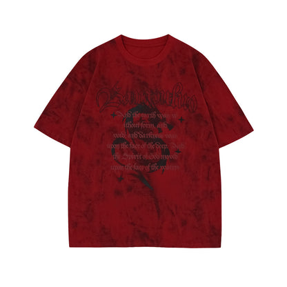 Letter Dragon Tie-dyed Printed Short-sleeved T-shirt For Men