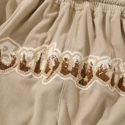 Letter Flocking Embroidered Loose Shorts Men
