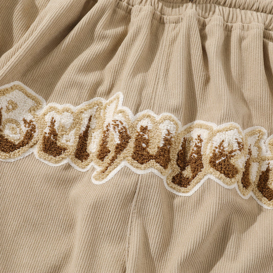 Letter Flocking Embroidered Loose Shorts Men
