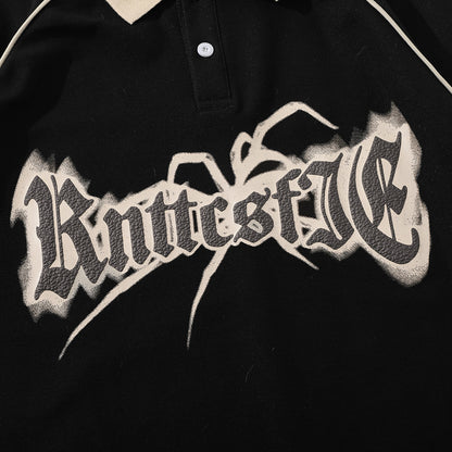 Spider Letter Print Short-sleeve Polo Shirt Men