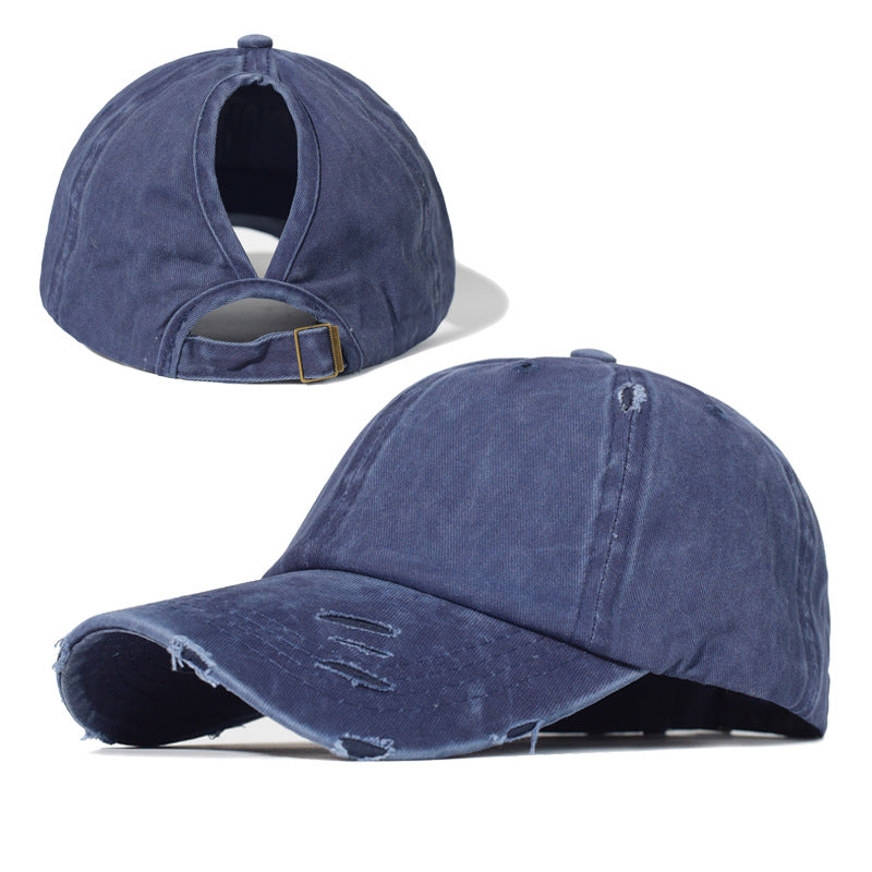 Hole In Cotton Washed Ponytail Baseball Cap
