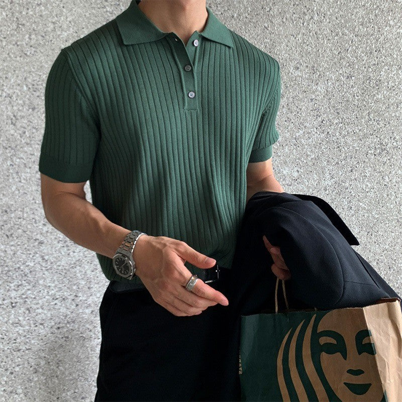 Men's Knitted T-shirt Solid Color Thin Loose Casual Polo Collar Polo Shirt