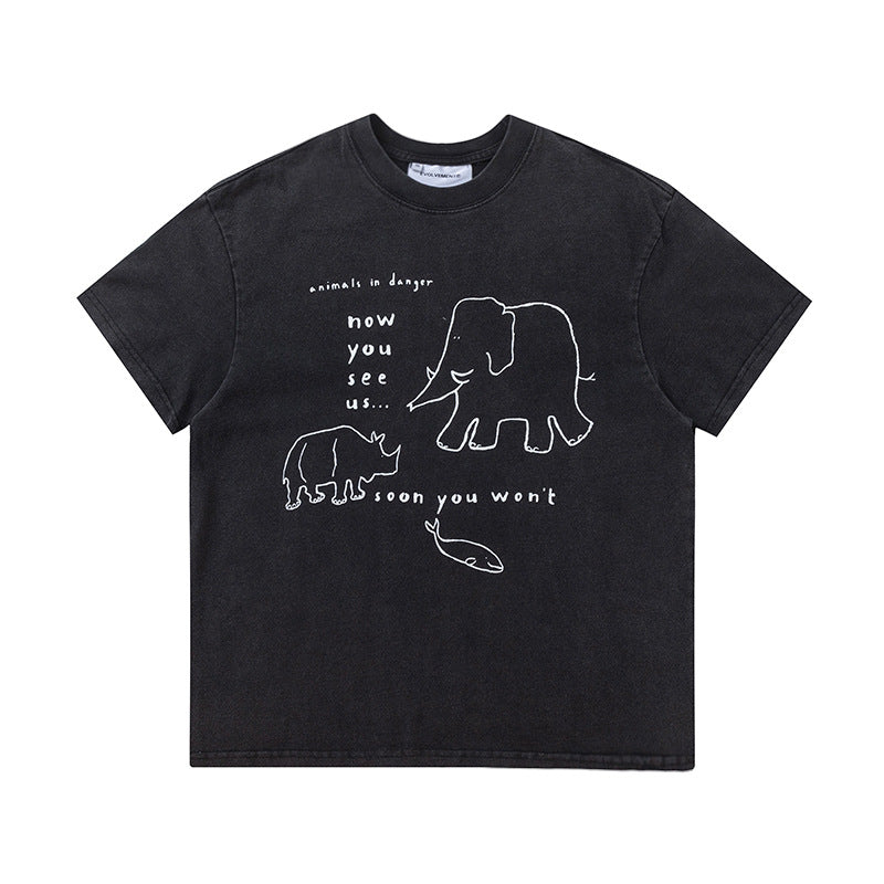 Hand-painted Abstract Elephant Printed T-shirt Men