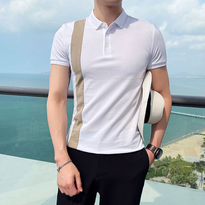 Summer New Men's British Striped Casual Short-sleeved Polo Shirt