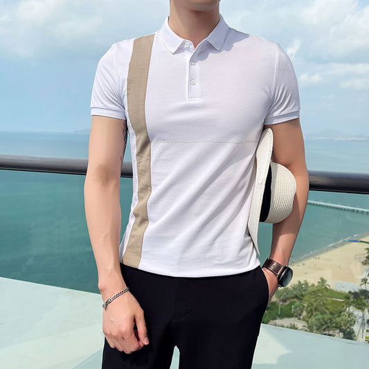 Summer New Men's British Striped Casual Short-sleeved Polo Shirt