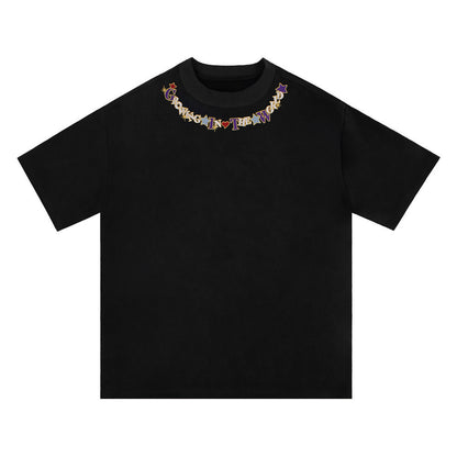 Embroidered Letter Crew Neck T-shirt Men