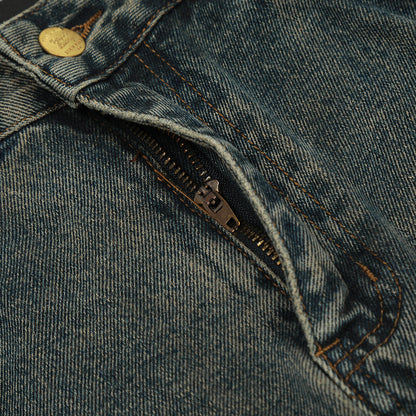 Washed Yellow Denim Straight-leg Pants Men