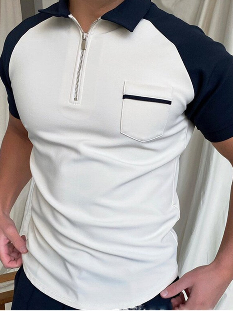 POLO Shirt Zipper Knit Jacquard Men's T-shirt