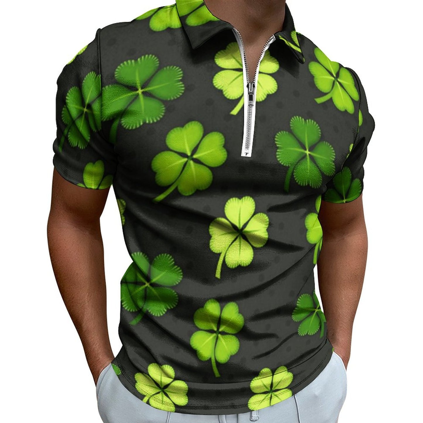 Digital 3D Print Holiday Beach Lapel Zipper Short Sleeve Polo Shirt T-shirt