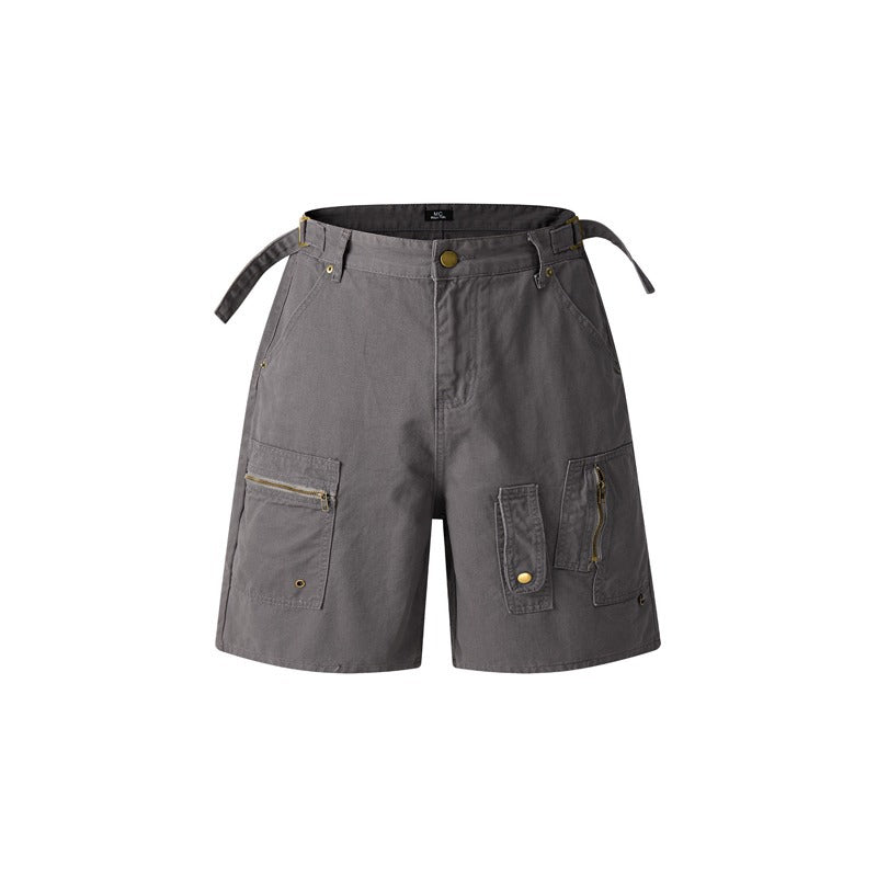 Retro Workwear Shorts Men And Women Zipper