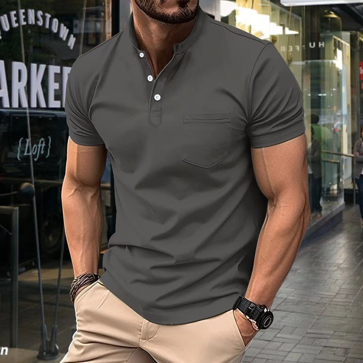 Ins Summer V-neck Polo Shirt Button Short-sleeved Tops