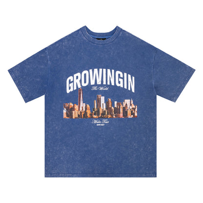 City Landscape Printed Short-sleeved T-shirt Men