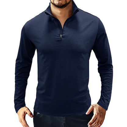 Europe And America Stand Collar Zipper Polo Shirt Long Sleeve