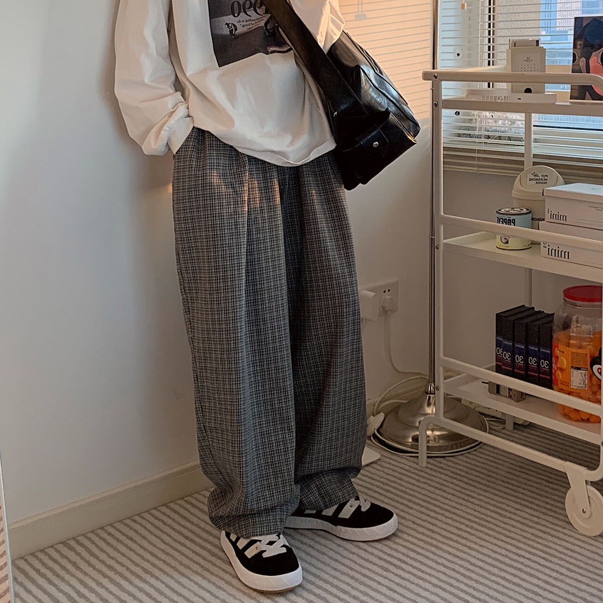 Quality Men's Casual Spring Plaid Retro Profile Trousers Elastic Waist Trendy Men Draped Pants