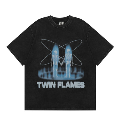 American Street Vintage Flame Skull T-shirt Men