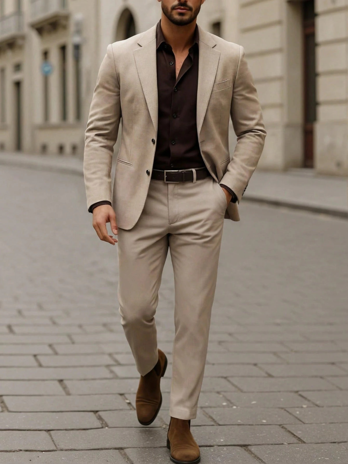 Tristan Ford | Men's Khaki Slim-Fit Formal Suit Set