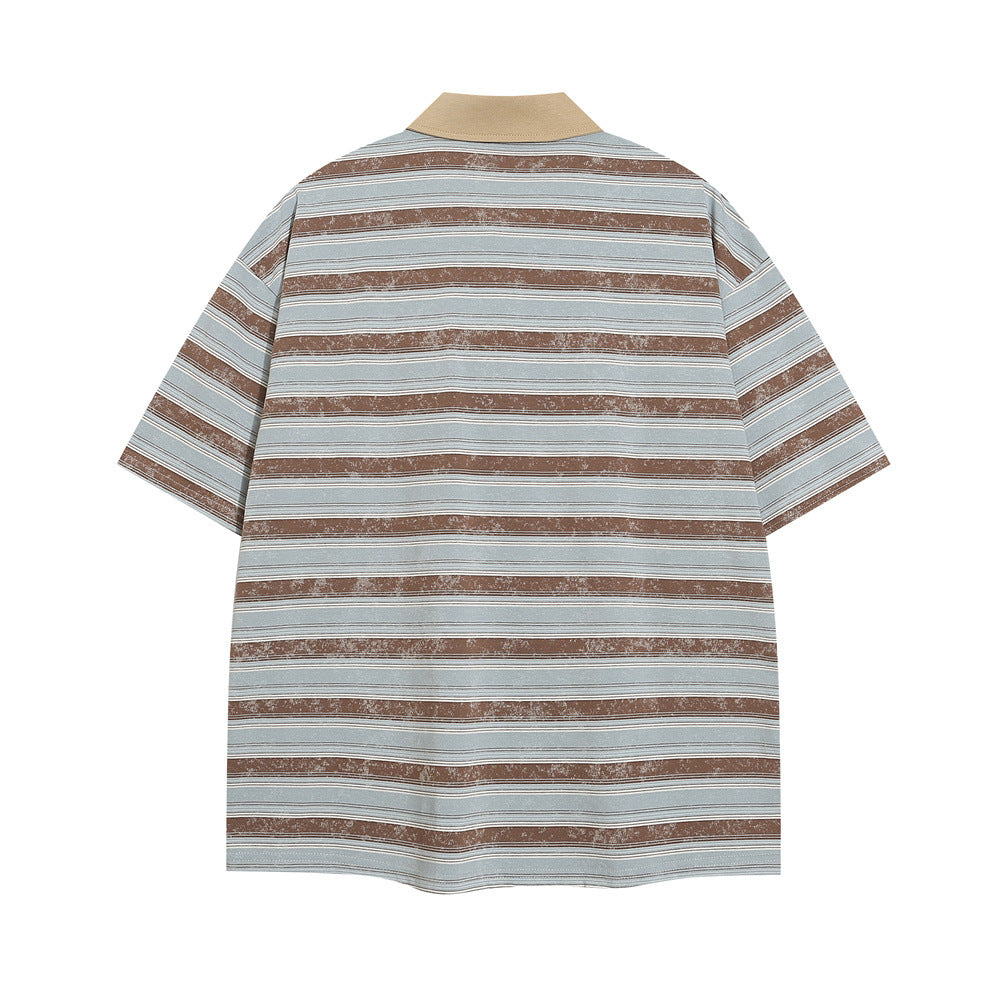 Striped Polo Shirt Casual Short-sleeved Top Men
