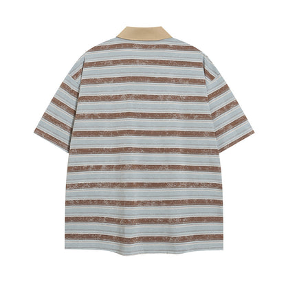 Striped Polo Shirt Casual Short-sleeved Top Men