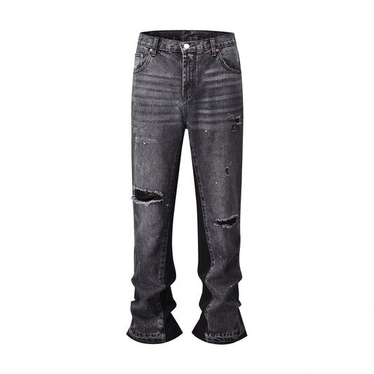 Three-dimensional Cutting Loose Baggy Ripped Cat Beard Bootleg Pants Men And Women