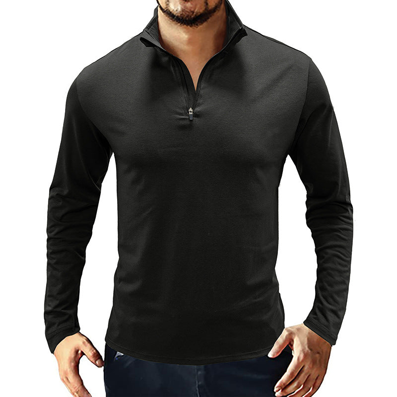 Europe And America Stand Collar Zipper Polo Shirt Long Sleeve