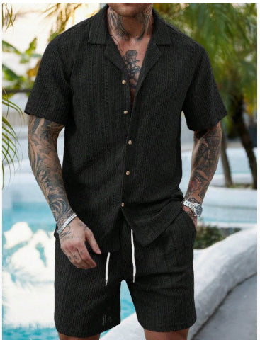 Tristan Ford | Men's Apricot Hollow-Out Polo Shirt and Shorts Set