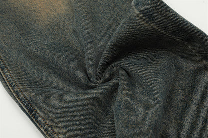 Washed Yellow Denim Straight-leg Pants Men