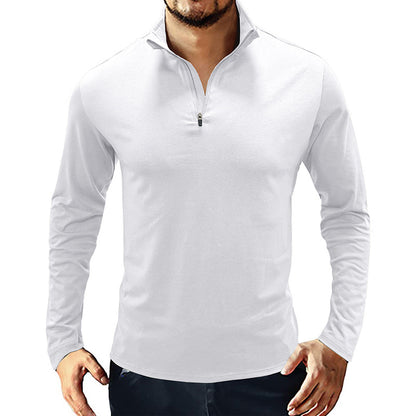Europe And America Stand Collar Zipper Polo Shirt Long Sleeve