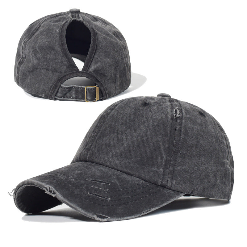 Hole In Cotton Washed Ponytail Baseball Cap