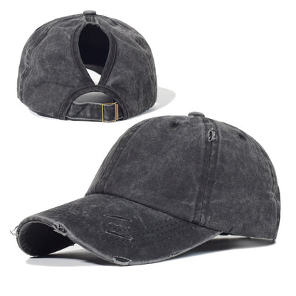 Hole In Cotton Washed Ponytail Baseball Cap