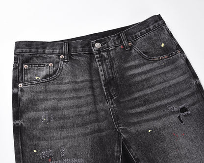 Three-dimensional Cutting Loose Baggy Ripped Cat Beard Bootleg Pants Men And Women