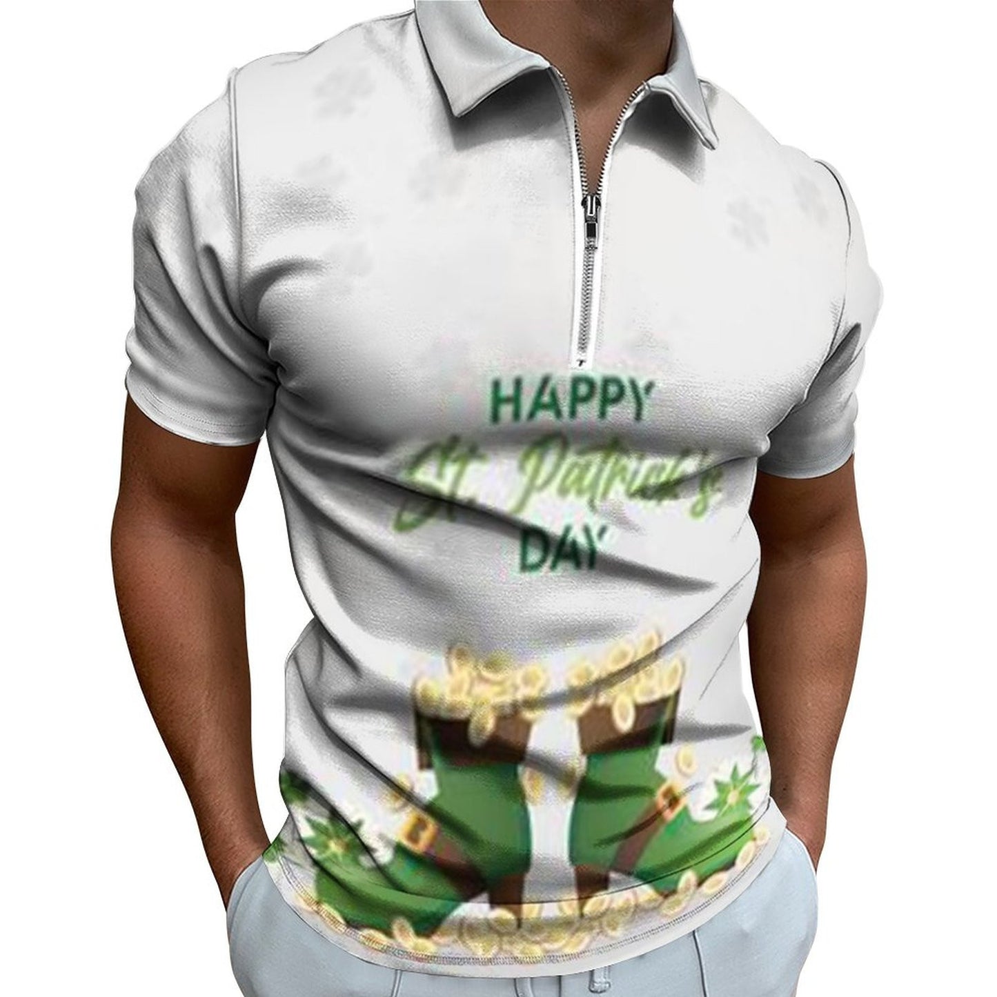 Digital 3D Print Holiday Beach Lapel Zipper Short Sleeve Polo Shirt T-shirt