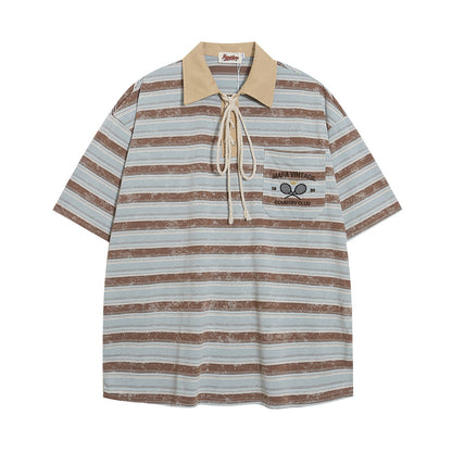 Striped Polo Shirt Casual Short-sleeved Top Men