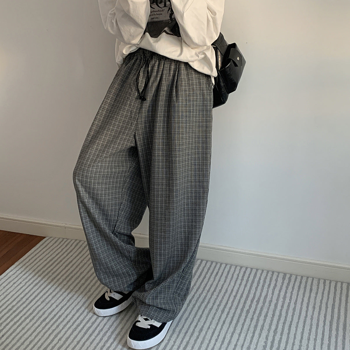 Quality Men's Casual Spring Plaid Retro Profile Trousers Elastic Waist Trendy Men Draped Pants