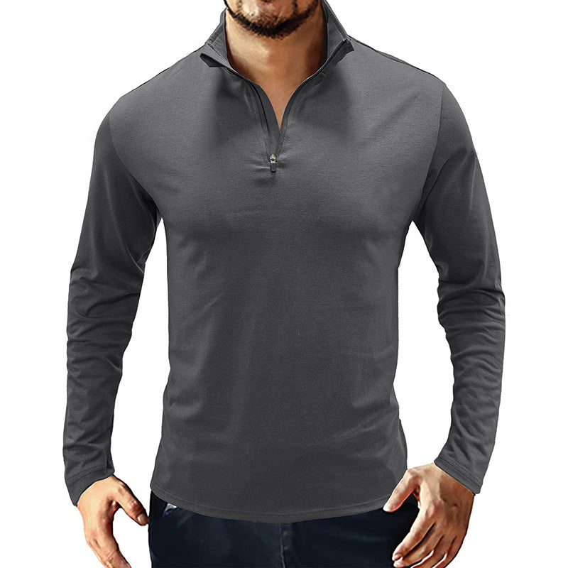 Europe And America Stand Collar Zipper Polo Shirt Long Sleeve