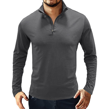 Europe And America Stand Collar Zipper Polo Shirt Long Sleeve