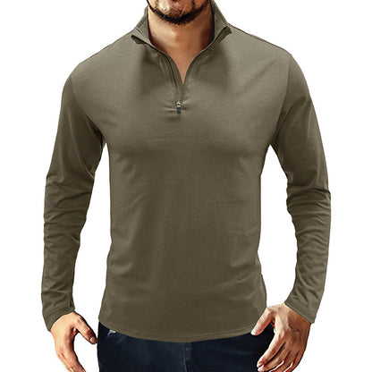 Europe And America Stand Collar Zipper Polo Shirt Long Sleeve