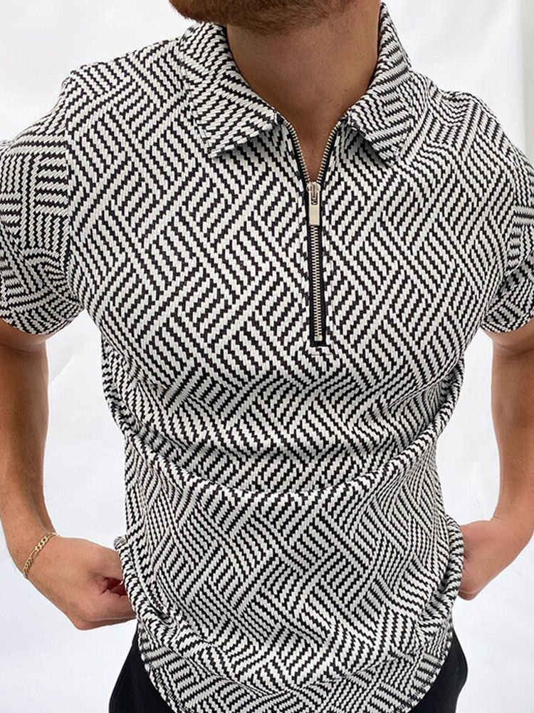 POLO Shirt Zipper Knit Jacquard Men's T-shirt