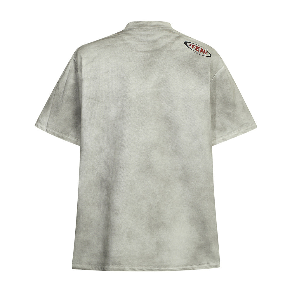 Waste Soil Letter Printing Dirty T-shirt Men