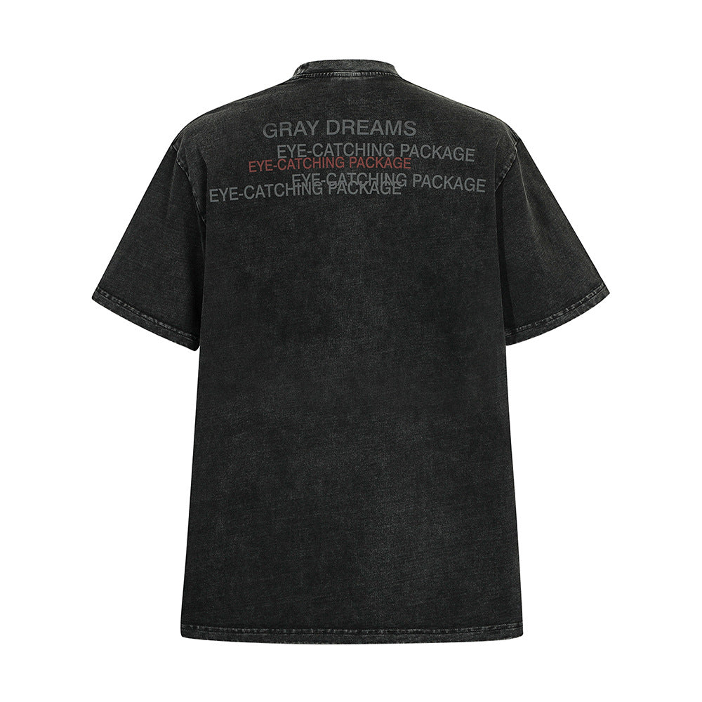 Distressed Letters Full Printed T-shirt Top For Men