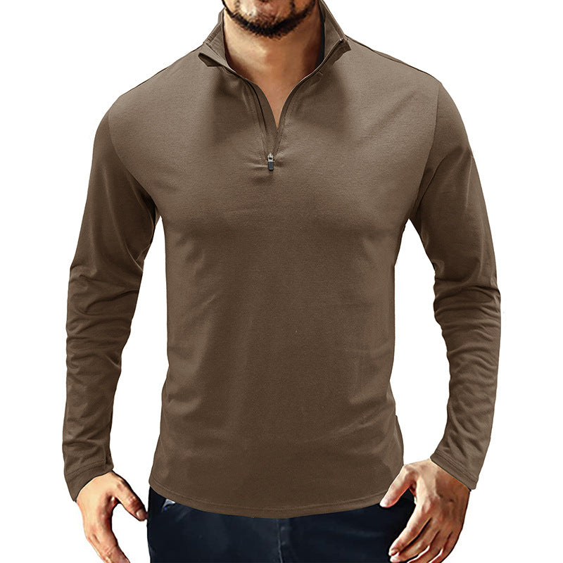 Europe And America Stand Collar Zipper Polo Shirt Long Sleeve