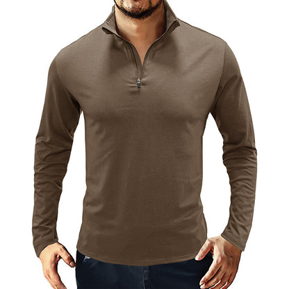 Europe And America Stand Collar Zipper Polo Shirt Long Sleeve