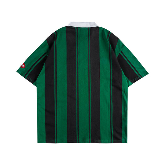 Striped Letter Embroidered Polo Shirt Men's