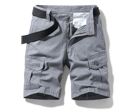 Solid Color Multi-pocket Workwear Shorts Men