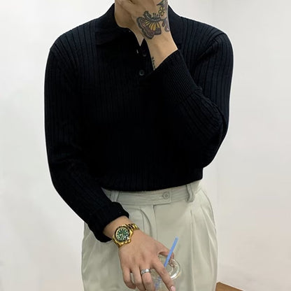 Autumn Polo Lapel Sweater Men's Long Sleeve Bottoming Shirt Top